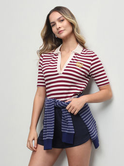 U.S. POLO ASSN. - Women Horizontal Striped Relaxed Fit Polo Shirt