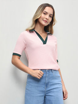 U.S. POLO ASSN. - Women Textured Regular Fit Polo Shirt