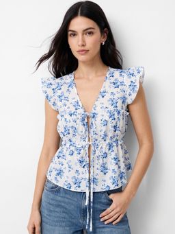 Outzidr - Multi Plunge Neck Floral Printed Top