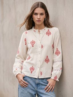 Outzidr - Off White High Neck All Over Printed Top