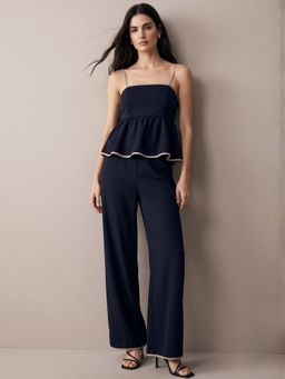 Outzidr - Navy Blue Strappy Peplum s Co-Ord Set