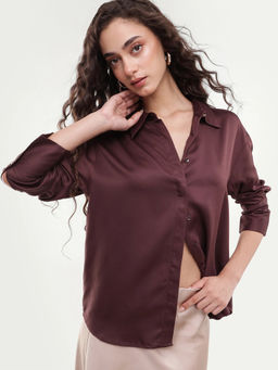 RAREISM - Solid Deep Chocolate Brown Women Shirt