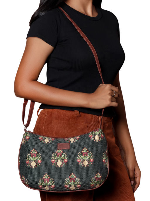 Buy Zouk Womens Royal Green Mogra Print Structured Shoulder Bag Online