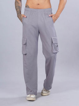 PRONK - Men Premium Terry Cargo Pants - Ash Grey