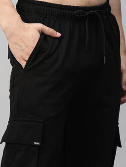 PRONK - Men Premium Terry Cargo Pants - Black