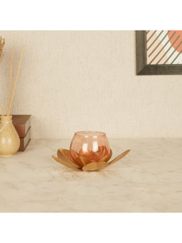 HomeTown - Nelumbra Glass and Iron Lotus Votive In Blush (Set of 2)