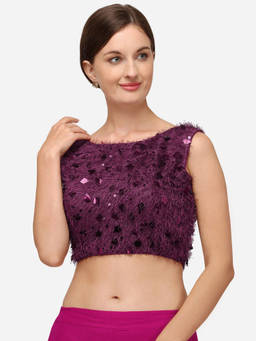 Amrutam Fab - Womens Sequences Burgundy Silk Stiched Blouse With Boat Neck