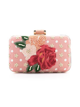sugarcrush - Embroidered Pink & Multi-Color Clutch