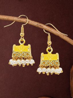 OOMPH - Yellow Meenakari Pearls Ethnic Small Palki Jhumka Earrings