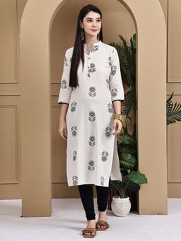 Rajnandini - Women White Cotton Jaipuri Floral Kurta