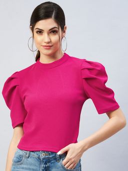 Marie Claire - Women Casual Pink Colour Round Neck Solid Regular Top