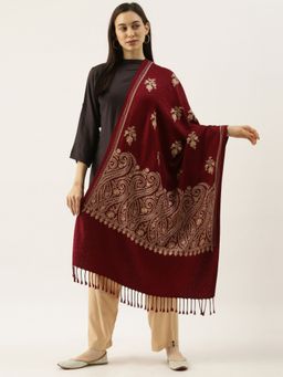 Pashmoda - Women Wine Aari Embroidery Stole
