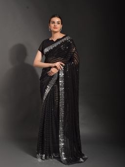 Odette - Black Georgette Designer Saree with Unstitched Blouse