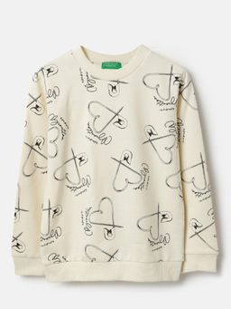 United Colors of Benetton - Round Neck Printed Pin Heart All Over Print Sweatshirt