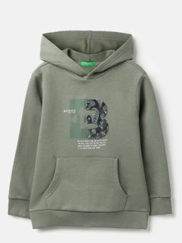 United Colors of Benetton - Hooded Neck Applique Pletch Technique Olive Sweatshirt
