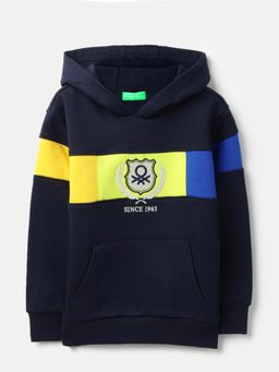 United Colors of Benetton - Hooded Neck Colorblock Navy Blue Cut And Sew Sweatshirt
