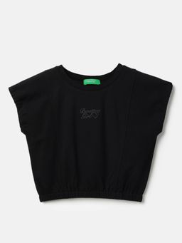 United Colors of Benetton - Cropped Fit Round Neck Solid Interlock Crop Top