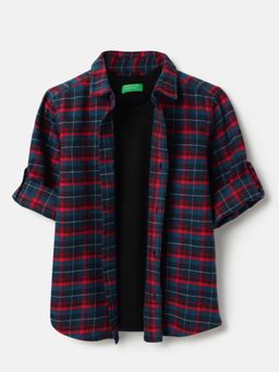 United Colors of Benetton - Checkered Dark Brushed Twill Shirt With T-Shirt