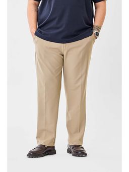 Snitch - Beige Solid Mid Rise Regular Fit Plus Size Trouser