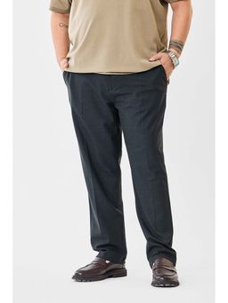 Snitch - Black Solid Mid Rise Regular Fit Plus Size Trouser