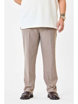 Snitch - Light Brown Solid Mid Rise Regular Fit Plus Size Trouser