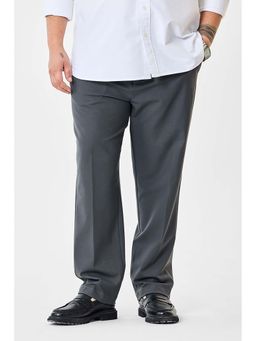Snitch - Charcoal Grey Solid Mid Rise Regular Fit Plus Size Trouser