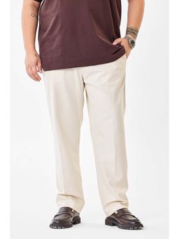 Snitch - Cream Solid Mid Rise Regular Fit Plus Size Trouser