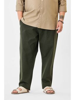 Snitch - Olive Solid Mid Rise Regular Fit Plus Size Trouser