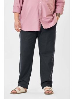 Snitch - Navy Blue Solid Mid Rise Regular Fit Plus Size Trouser