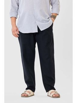 Snitch - Black Solid Mid Rise Regular Fit Plus Size Trouser