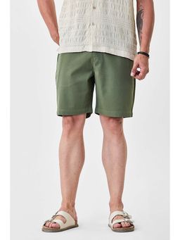 Snitch - Olive Solid Relaxed Casual Shorts for Men