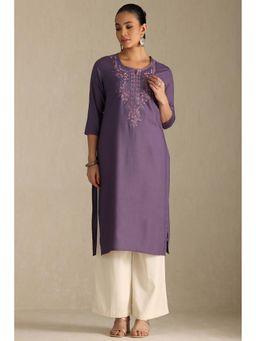 Soch - Womens Purple Rayon Embroidered Kurta