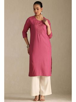 Soch - Womens Onion Pink Rayon Embroidered Kurta