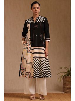 Soch - Womens Black Linen Print Kurta