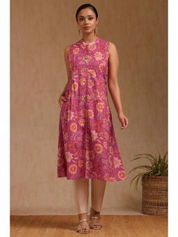 Soch - Womens Fuchsia Cotton Floral Print Kurta with Pair Of Unstitched Sleeves