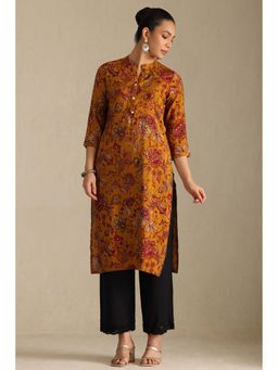 Soch - Womens Mustard Muslin Floral Print Kurta