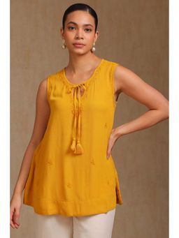 Soch - Womens Mustard Rayon Crepe Embroidered Tunic