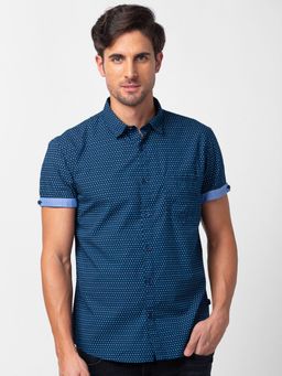 Spykar - Navy Blue Half Sleeves Oxford Shirt For Men