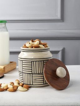 Miah Decor - Ceramic Food Storage Jar White Canister Wooden Lid With Airtight Silicone Seal