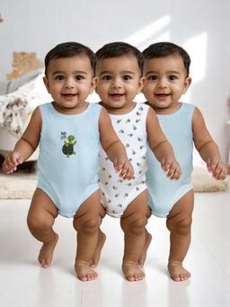 Nuego - Boys Multi-Color Animal Print Sleeveless Romper (Pack of 3)