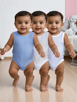 Nuego - Boys Multi-Color Striped Sleeveless Romper (Pack of 3)