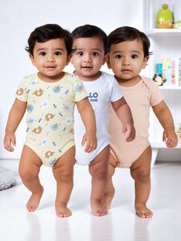 Nuego - Boys Multi-Color Animal Print Half Sleeve Romper (Pack of 3)