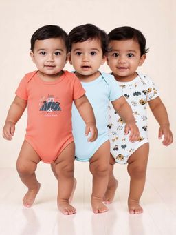 Nuego - Boys Multi-Color Animal Print Half Sleeve Romper (Pack of 3)