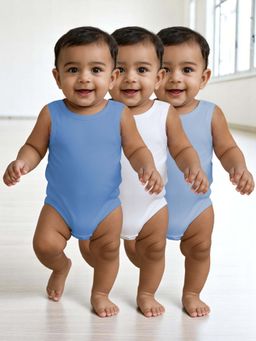 Nuego - Boys Multi-Color Sleeveless Solid Romper (Pack of 3)