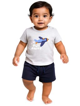 Nuego - Boys Grey Graphic Print T-Shirt with Shorts