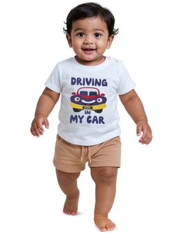 Nuego - Boys White Graphic Print T-Shirt with Shorts