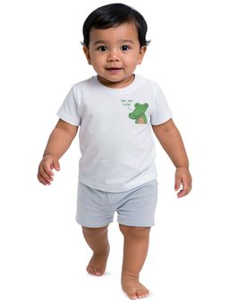 Nuego - Boys White Animal Print T-Shirt with Shorts