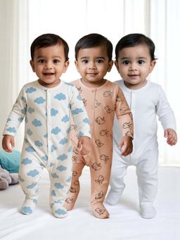 Nuego - Boys Multi-Color Full Sleeve Graphic Print Bodysuit (Pack of 3)