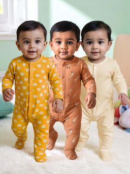 Nuego - Boys Multi-Color Full Sleeve Graphic Print Bodysuit (Pack of 3)