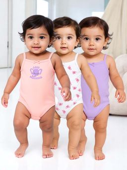 Nuego - Girls Multi-Color Animal Print Sleeveless Romper (Pack of 3)